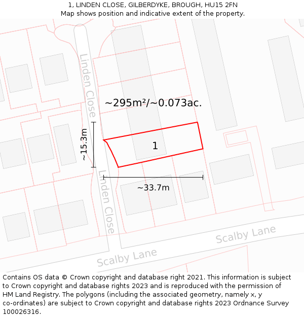 1, LINDEN CLOSE, GILBERDYKE, BROUGH, HU15 2FN: Plot and title map