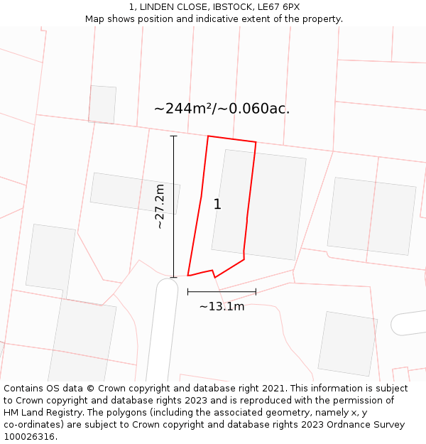 1, LINDEN CLOSE, IBSTOCK, LE67 6PX: Plot and title map