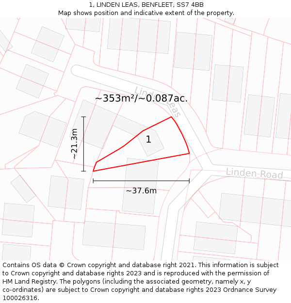 1, LINDEN LEAS, BENFLEET, SS7 4BB: Plot and title map