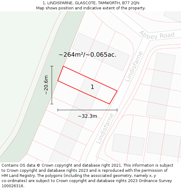 1, LINDISFARNE, GLASCOTE, TAMWORTH, B77 2QN: Plot and title map