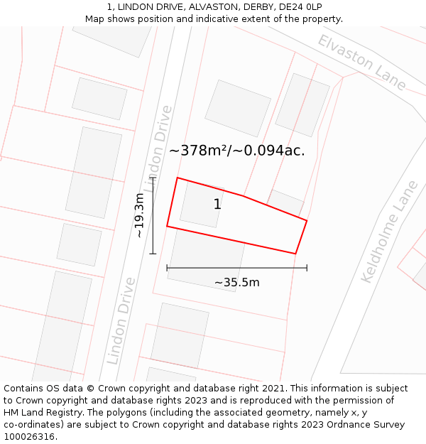 1, LINDON DRIVE, ALVASTON, DERBY, DE24 0LP: Plot and title map