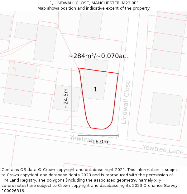 1, LINDWALL CLOSE, MANCHESTER, M23 0EF: Plot and title map