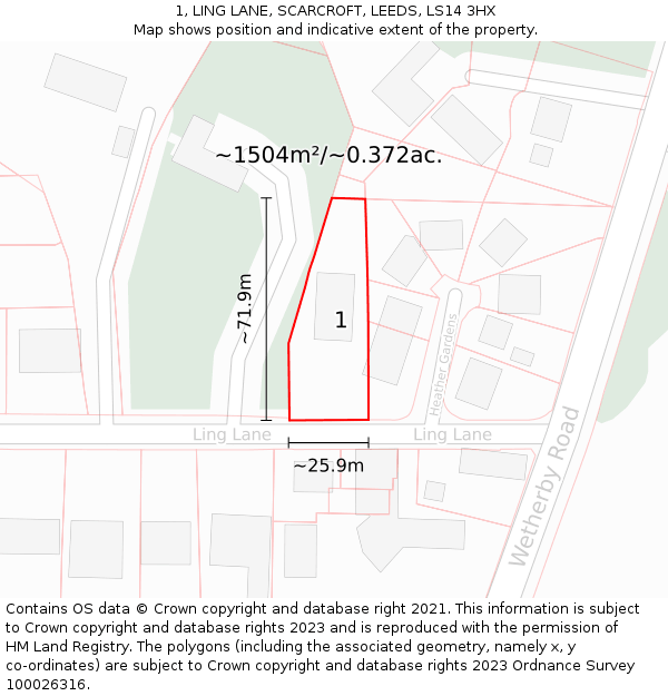 1, LING LANE, SCARCROFT, LEEDS, LS14 3HX: Plot and title map