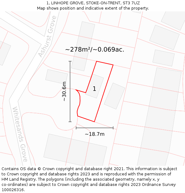 1, LINHOPE GROVE, STOKE-ON-TRENT, ST3 7UZ: Plot and title map
