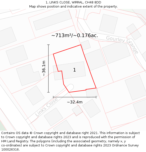 1, LINKS CLOSE, WIRRAL, CH48 8DD: Plot and title map