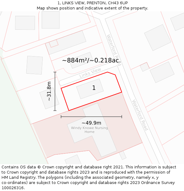1, LINKS VIEW, PRENTON, CH43 6UP: Plot and title map