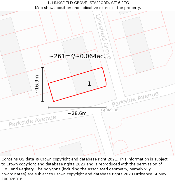 1, LINKSFIELD GROVE, STAFFORD, ST16 1TG: Plot and title map