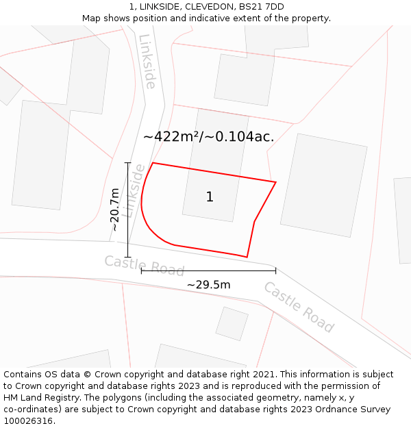 1, LINKSIDE, CLEVEDON, BS21 7DD: Plot and title map