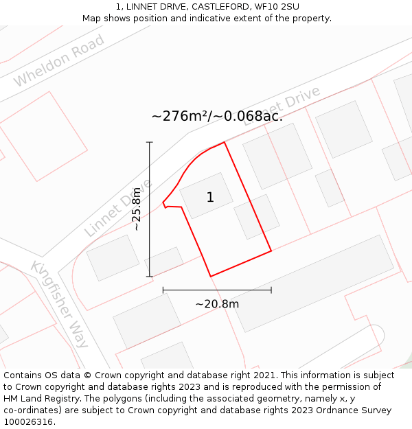 1, LINNET DRIVE, CASTLEFORD, WF10 2SU: Plot and title map