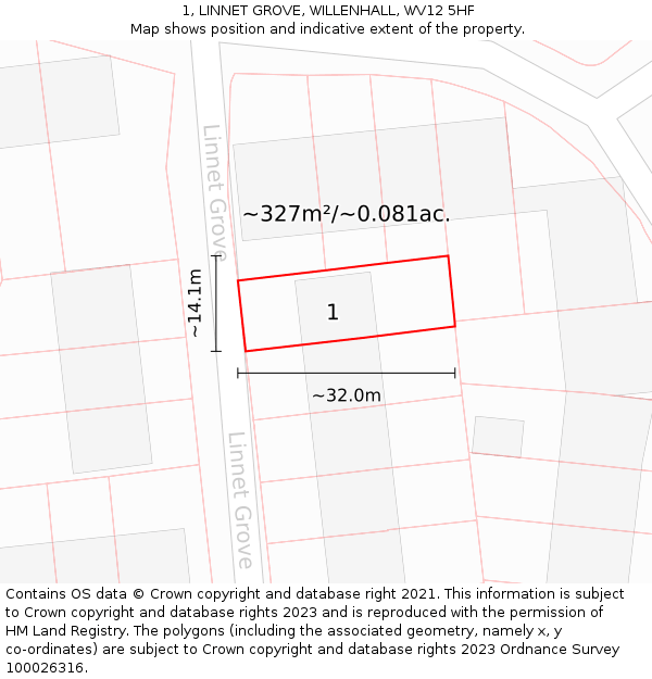 1, LINNET GROVE, WILLENHALL, WV12 5HF: Plot and title map
