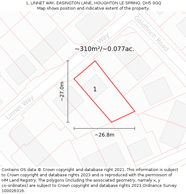1, LINNET WAY, EASINGTON LANE, HOUGHTON LE SPRING, DH5 0GQ: Plot and title map