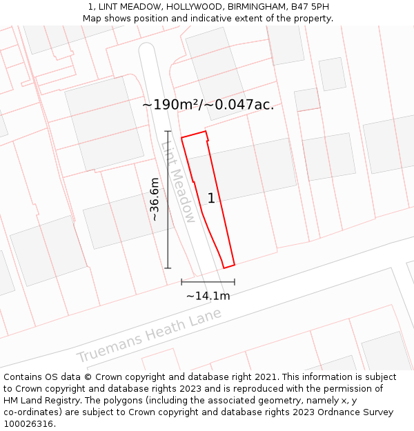 1, LINT MEADOW, HOLLYWOOD, BIRMINGHAM, B47 5PH: Plot and title map