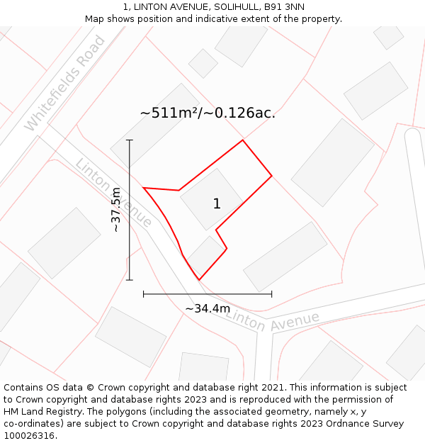 1, LINTON AVENUE, SOLIHULL, B91 3NN: Plot and title map