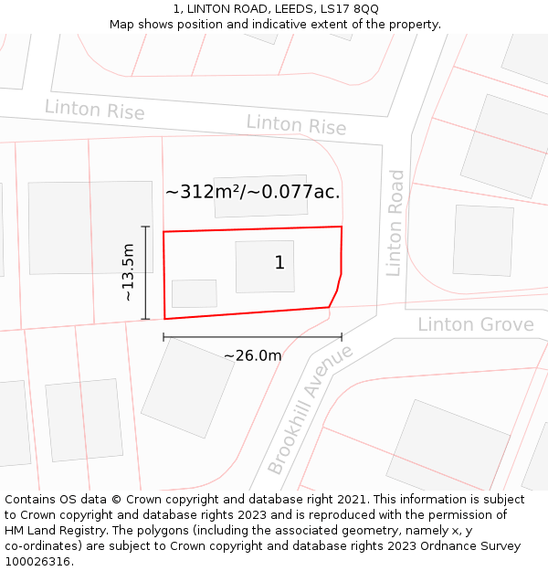 1, LINTON ROAD, LEEDS, LS17 8QQ: Plot and title map