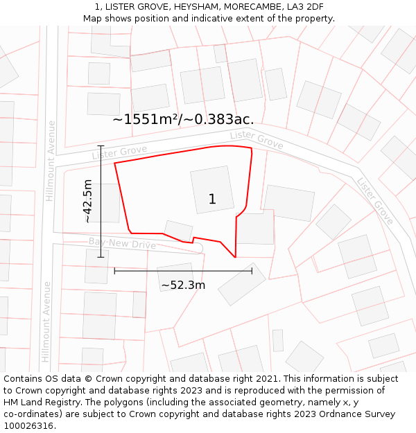 1, LISTER GROVE, HEYSHAM, MORECAMBE, LA3 2DF: Plot and title map
