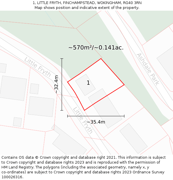 1, LITTLE FRYTH, FINCHAMPSTEAD, WOKINGHAM, RG40 3RN: Plot and title map