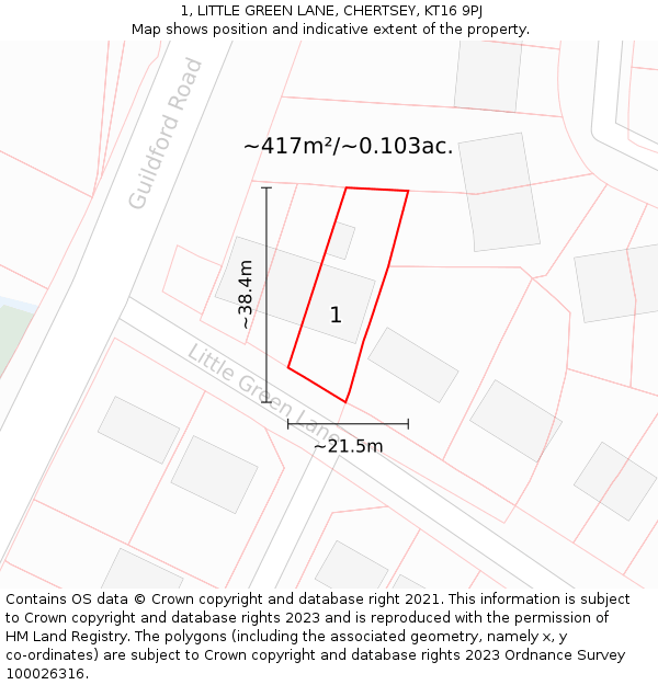 1, LITTLE GREEN LANE, CHERTSEY, KT16 9PJ: Plot and title map