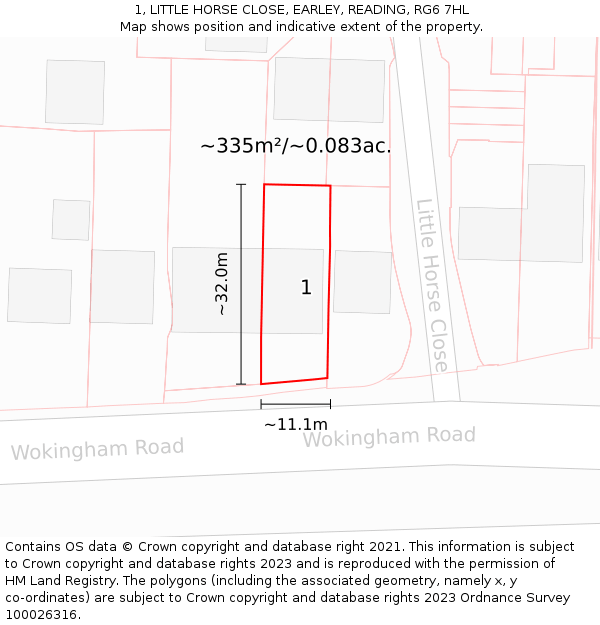 1, LITTLE HORSE CLOSE, EARLEY, READING, RG6 7HL: Plot and title map