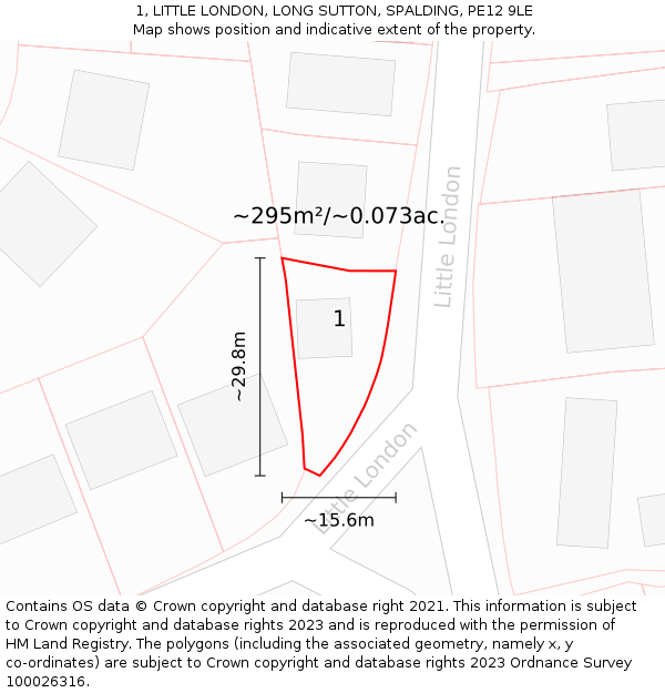 1, LITTLE LONDON, LONG SUTTON, SPALDING, PE12 9LE: Plot and title map