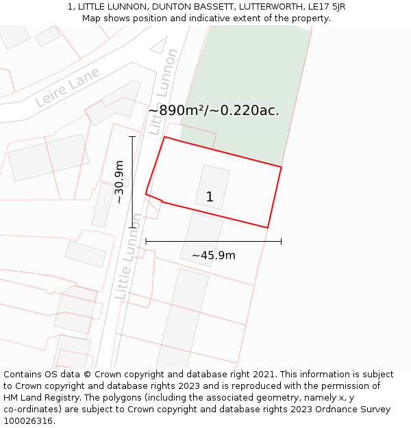 1, LITTLE LUNNON, DUNTON BASSETT, LUTTERWORTH, LE17 5JR: Plot and title map