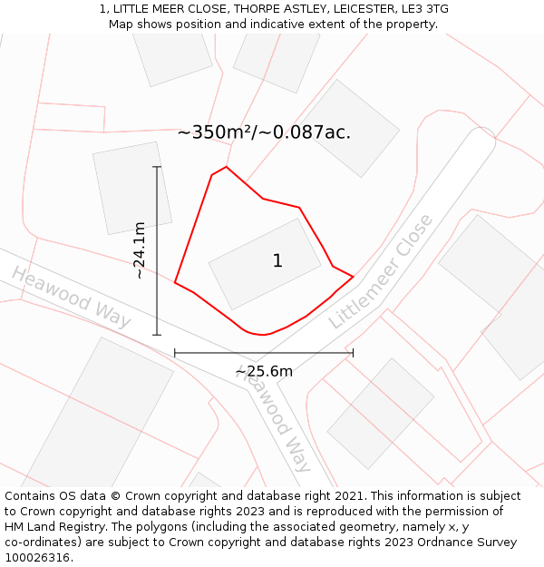 1, LITTLE MEER CLOSE, THORPE ASTLEY, LEICESTER, LE3 3TG: Plot and title map