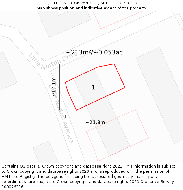 1, LITTLE NORTON AVENUE, SHEFFIELD, S8 8HG: Plot and title map