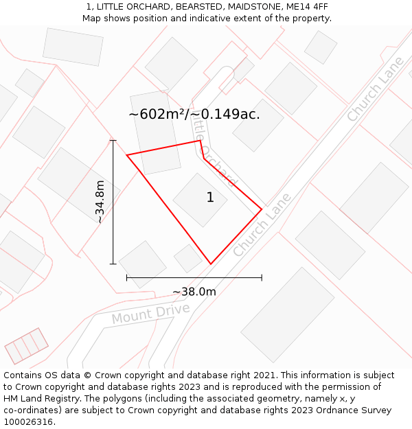 1, LITTLE ORCHARD, BEARSTED, MAIDSTONE, ME14 4FF: Plot and title map