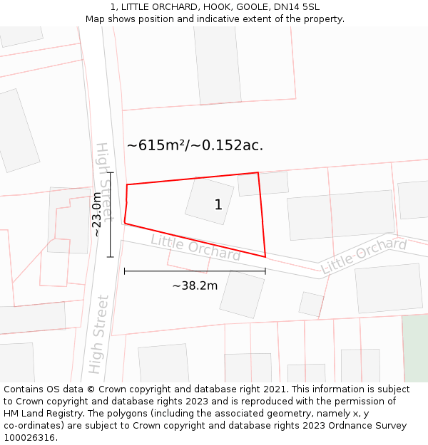 1, LITTLE ORCHARD, HOOK, GOOLE, DN14 5SL: Plot and title map