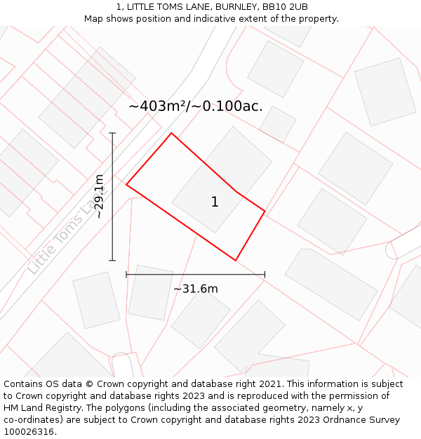 1, LITTLE TOMS LANE, BURNLEY, BB10 2UB: Plot and title map