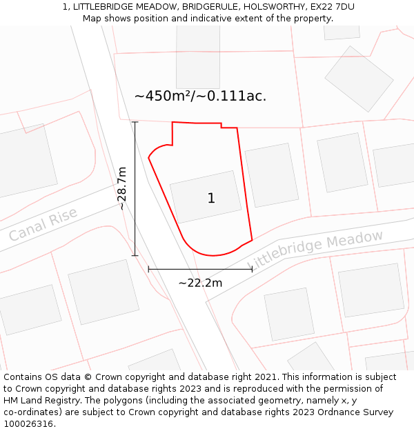 1, LITTLEBRIDGE MEADOW, BRIDGERULE, HOLSWORTHY, EX22 7DU: Plot and title map