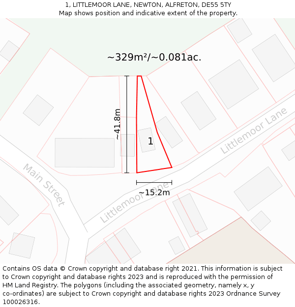 1, LITTLEMOOR LANE, NEWTON, ALFRETON, DE55 5TY: Plot and title map