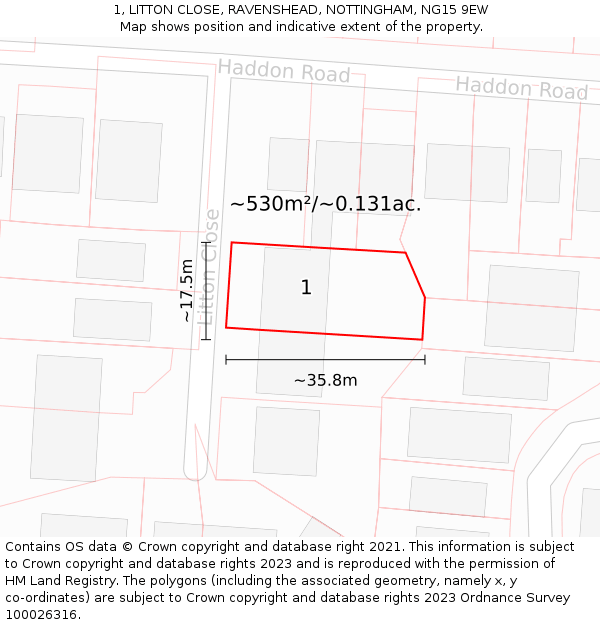 1, LITTON CLOSE, RAVENSHEAD, NOTTINGHAM, NG15 9EW: Plot and title map