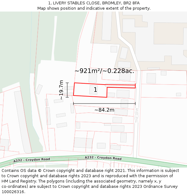 1, LIVERY STABLES CLOSE, BROMLEY, BR2 8FA: Plot and title map