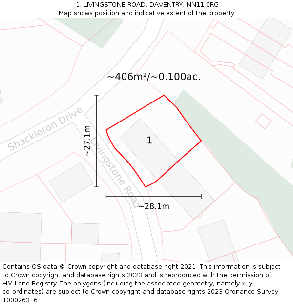 1, LIVINGSTONE ROAD, DAVENTRY, NN11 0RG: Plot and title map