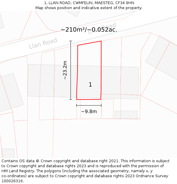 1, LLAN ROAD, CWMFELIN, MAESTEG, CF34 9HN: Plot and title map