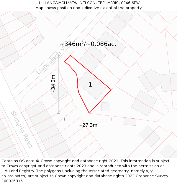 1, LLANCAIACH VIEW, NELSON, TREHARRIS, CF46 6EW: Plot and title map