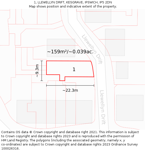 1, LLEWELLYN DRIFT, KESGRAVE, IPSWICH, IP5 2DN: Plot and title map