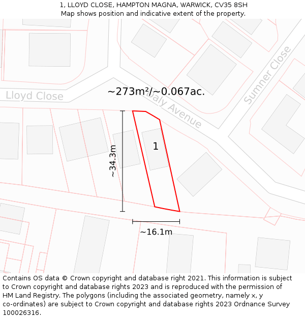 1, LLOYD CLOSE, HAMPTON MAGNA, WARWICK, CV35 8SH: Plot and title map