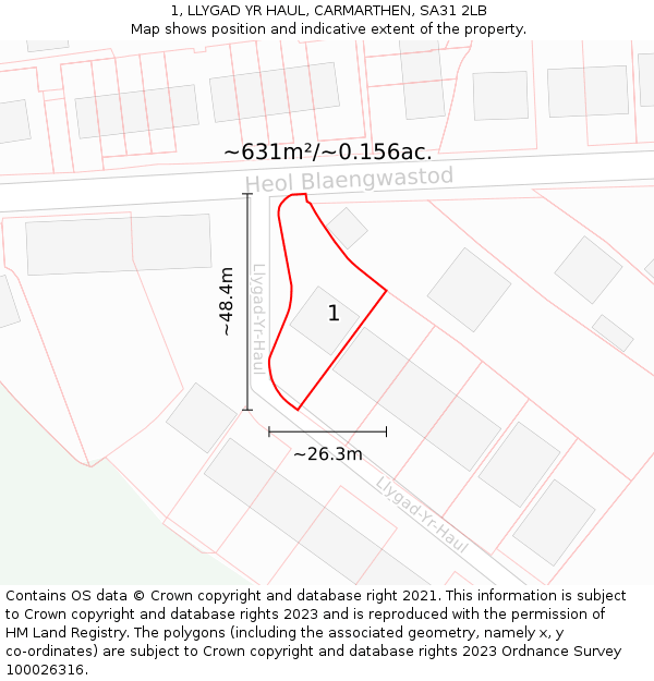 1, LLYGAD YR HAUL, CARMARTHEN, SA31 2LB: Plot and title map