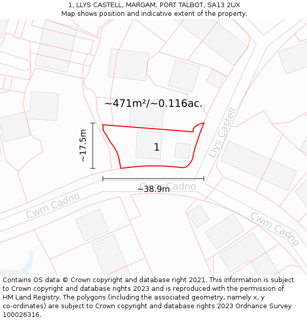 1, LLYS CASTELL, MARGAM, PORT TALBOT, SA13 2UX: Plot and title map