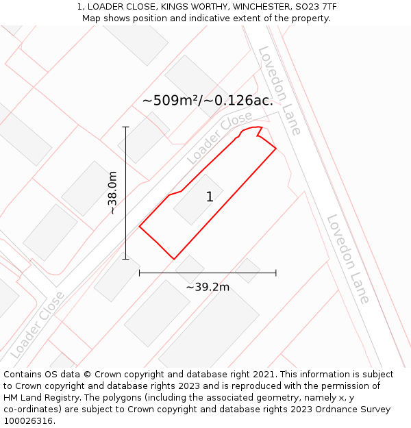 1, LOADER CLOSE, KINGS WORTHY, WINCHESTER, SO23 7TF: Plot and title map