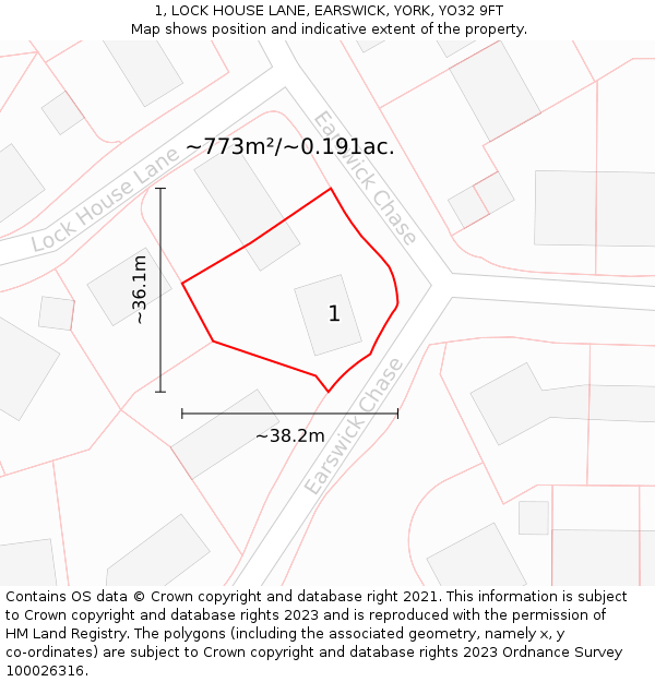 1, LOCK HOUSE LANE, EARSWICK, YORK, YO32 9FT: Plot and title map