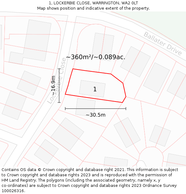 1, LOCKERBIE CLOSE, WARRINGTON, WA2 0LT: Plot and title map