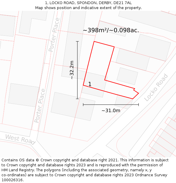 1, LOCKO ROAD, SPONDON, DERBY, DE21 7AL: Plot and title map