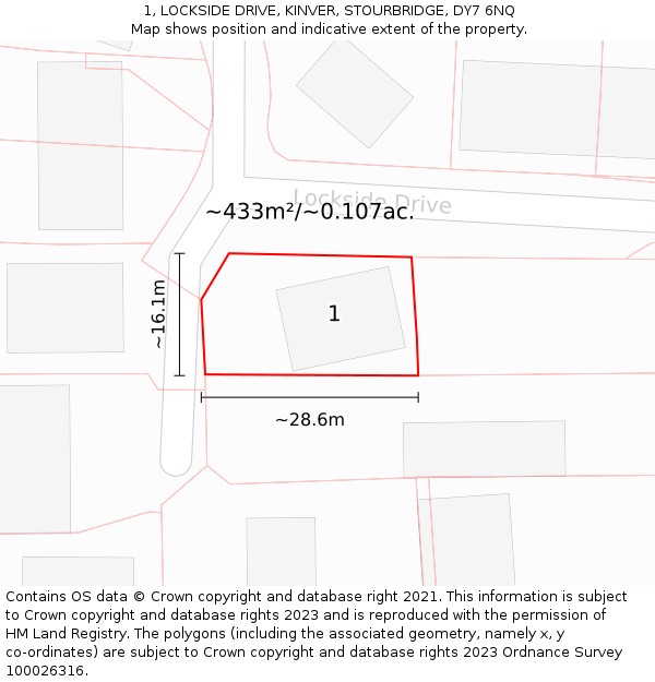 1, LOCKSIDE DRIVE, KINVER, STOURBRIDGE, DY7 6NQ: Plot and title map