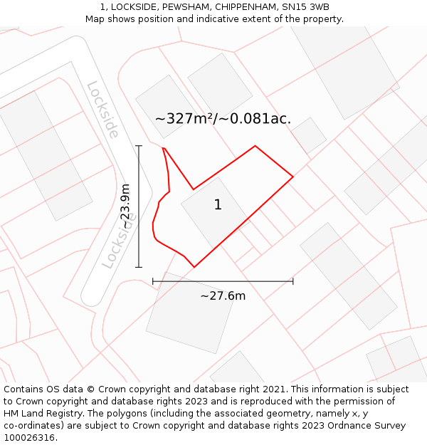 1, LOCKSIDE, PEWSHAM, CHIPPENHAM, SN15 3WB: Plot and title map