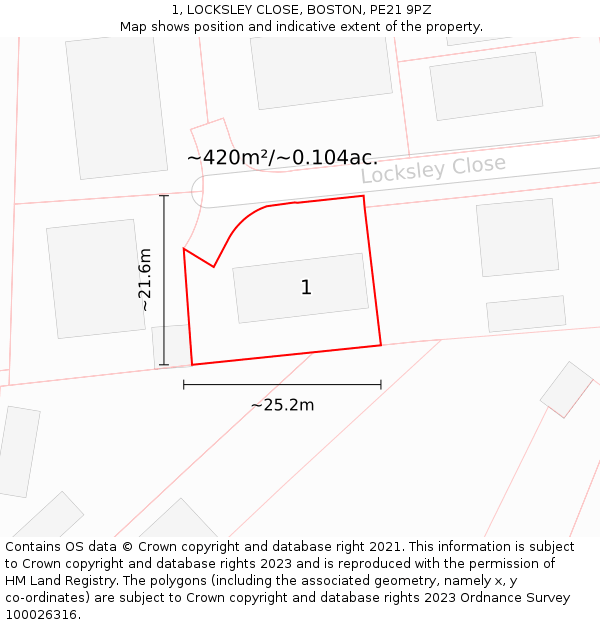 1, LOCKSLEY CLOSE, BOSTON, PE21 9PZ: Plot and title map