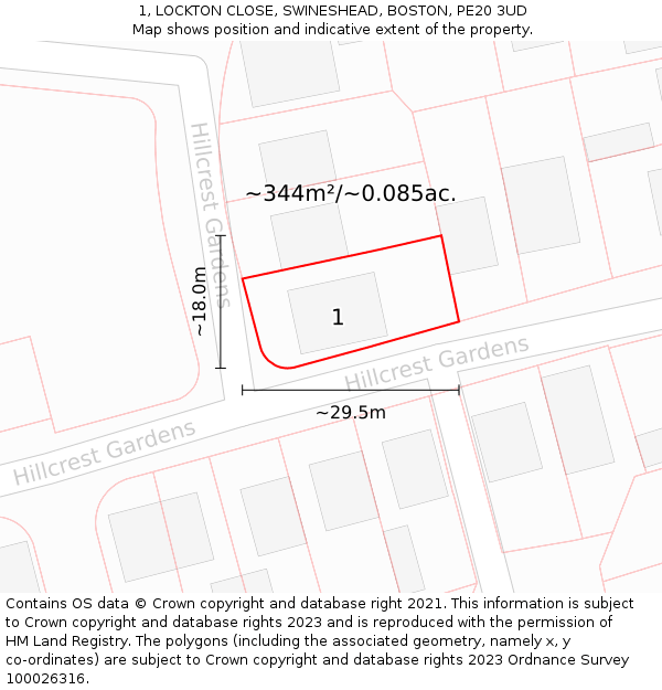 1, LOCKTON CLOSE, SWINESHEAD, BOSTON, PE20 3UD: Plot and title map