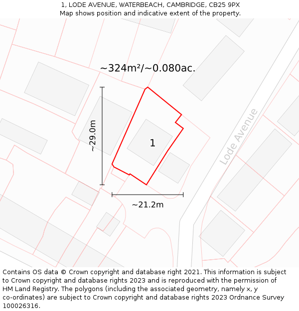1, LODE AVENUE, WATERBEACH, CAMBRIDGE, CB25 9PX: Plot and title map