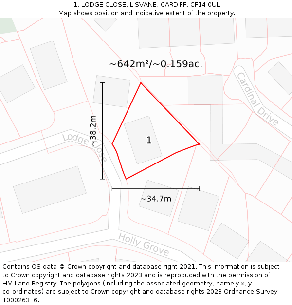 1, LODGE CLOSE, LISVANE, CARDIFF, CF14 0UL: Plot and title map